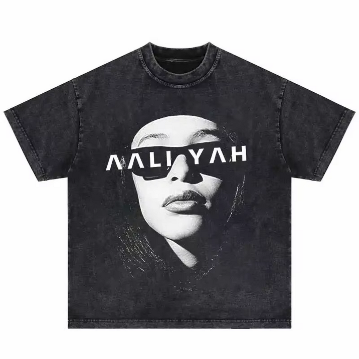 Aaliyah Black & White Vintage Look T-Shirt